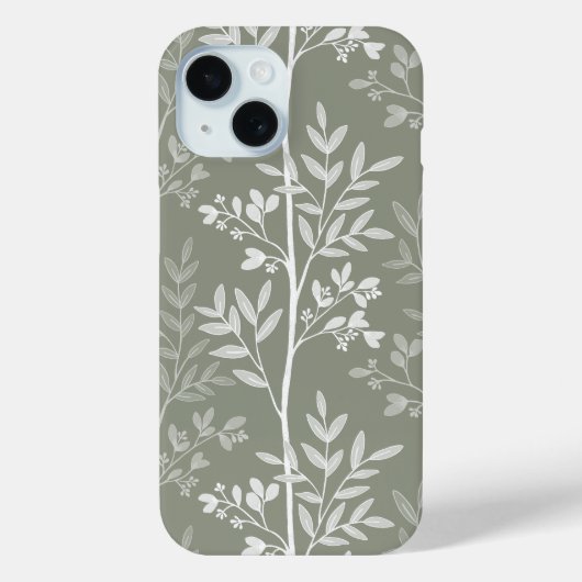 Elegante olijfgroene bloemensilhouet Case-Mate iPhone case (Achterkant)