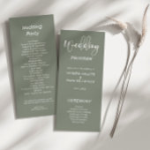 Elegante Olijfgroene bruiloft Flat Programmakaart