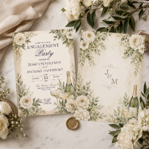 Elegante Olijfgroene Champagne Tuin Verlovingsfees Kaart