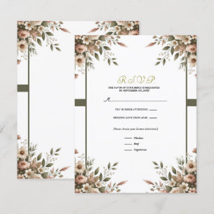 Elegante olijfgroene en witte bloem hoek RSVP Kaart