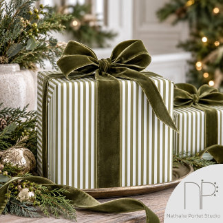 Elegante olijfgroene en witte dunne strepen cadeaupapier