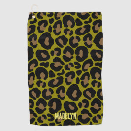 Elegante olijfgroene en zwarte luipaard Monogram  Golfhanddoek