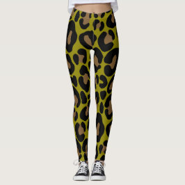 Elegante olijfgroene en zwarte luipaardprint leggings