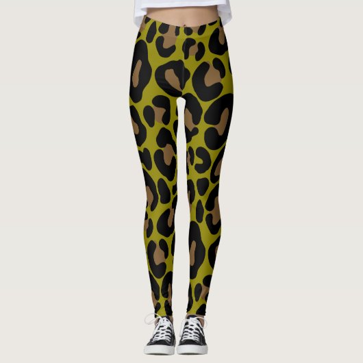 Elegante olijfgroene en zwarte luipaardprint leggings (Voorkant)
