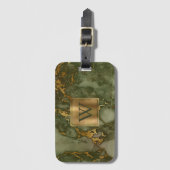 Elegante Olijfgroene Gouden Marmer Monogram Bagagelabel (Voorkant (verticaal))