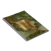 Elegante Olijfgroene Gouden Marmer Monogram Notitieboek (Rechterzijde)