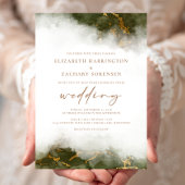 Elegante Olijfgroene Gouden Marmeren Bruiloft Kaart