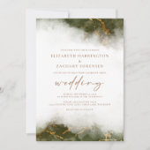 Elegante Olijfgroene Gouden Marmeren Bruiloft Kaart (Voorkant)