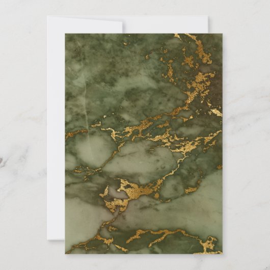 Elegante Olijfgroene Gouden Marmeren Bruiloft Kaart (Achterkant)