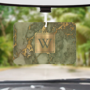 Elegante olijfgroene gouden marmeren monogram luchtverfrisser