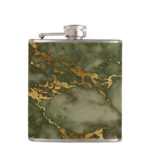Elegante olijfgroene gouden namaakfolie marmer tex heupfles