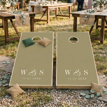 Elegante olijfgroene initiële trouw Cornhole Set
