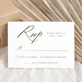 Elegante Olijfgroene Kalligrafie Bruiloft RSVP Kaartje