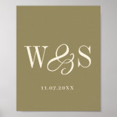 Elegante olijfgroene koppel initiaal trouw poster (Voorkant)