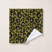Elegante Olijfgroene Luipaard Monogram Bad Handdoek (Wasdoekje)