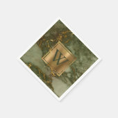 Elegante olijfgroene marmeren gouden monogram servet (Hoek)