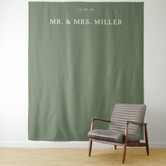 Elegante Olijfgroene Minimalist Wandkleed (In situ)