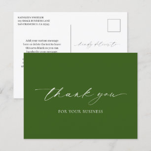 Elegante olijfgroene moderne zakelijke bedankkaart briefkaart