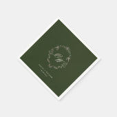 Elegante Olijfgroene Monogram Bruiloft Servet (Hoek)