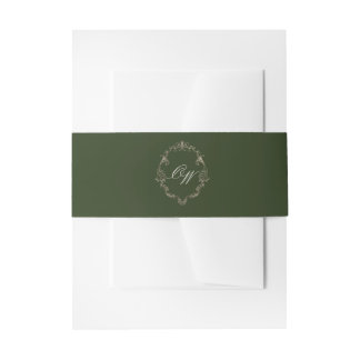 Elegante Olijfgroene Monogram Huwelijk Uitnodigingen Wikkel