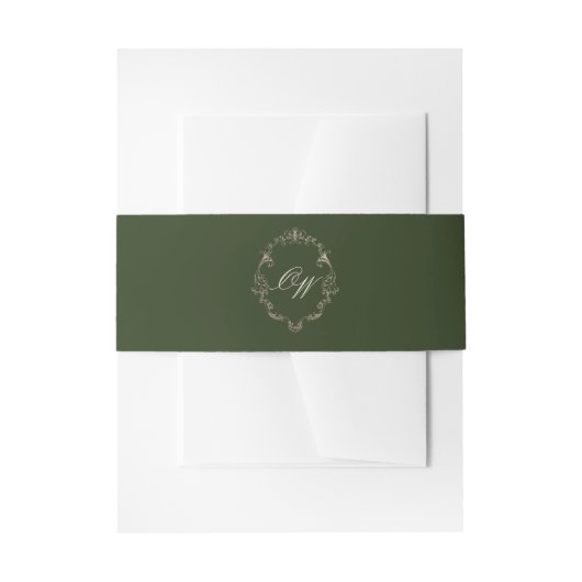 Elegante Olijfgroene Monogram Huwelijk Uitnodigingen Wikkel (Voorkant Voorbeeld)