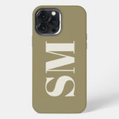 Elegante Olijfgroene Monogram initiaal iPhone Hoesje (Achterkant)