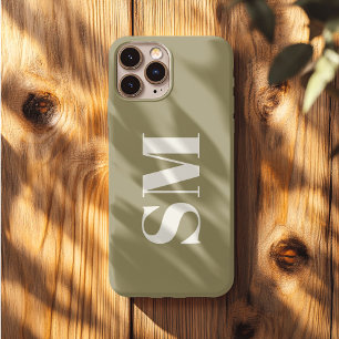 Elegante Olijfgroene Monogram initiaal  iPhone 13 Pro Max Hoesje