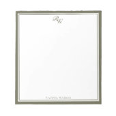 Elegante olijfgroene monogram twee rand notitieblok (Voorkant)