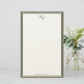 Elegante olijfgroene monogram tweedelige rand briefpapier (Staand voorkant)