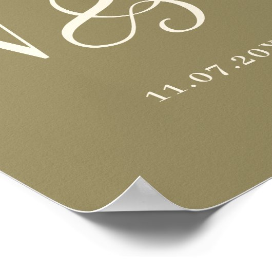 Elegante olijfgroene paar initialen bruiloft poster (Hoek)