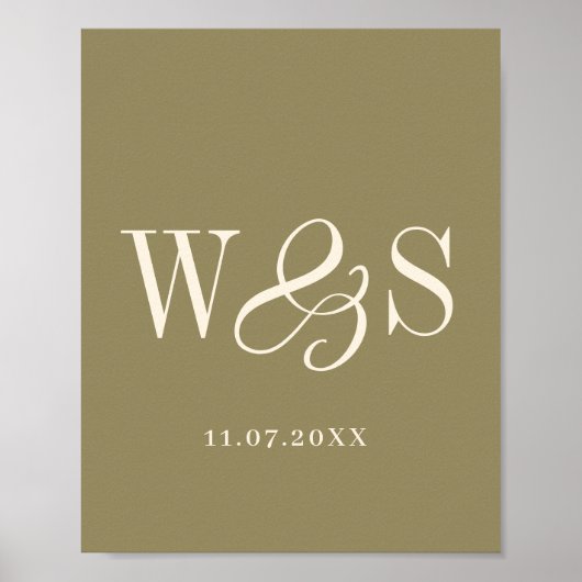 Elegante olijfgroene paar initialen bruiloft poster (Voorkant)