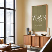 Elegante olijfgroene paar initialen bruiloft poster