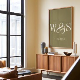 Elegante olijfgroene paar initialen bruiloft poster