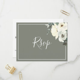 Elegante olijfgroene RSVP-ansichtkaart met maaltij Uitnodiging Briefkaart