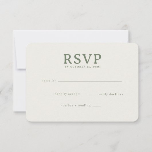 Elegante Olijfgroene RSVP Kaart (Voorkant)