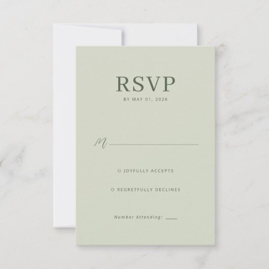 Elegante Olijfgroene RSVP Kaart (Voorkant)