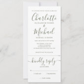 Elegante olijfgroene script all-in-one bruiloft kaart (Voorkant)