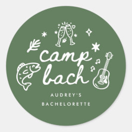 Elegante olijfgroene script camp bachelorette ronde sticker