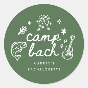Elegante olijfgroene script camp bachelorette ronde sticker