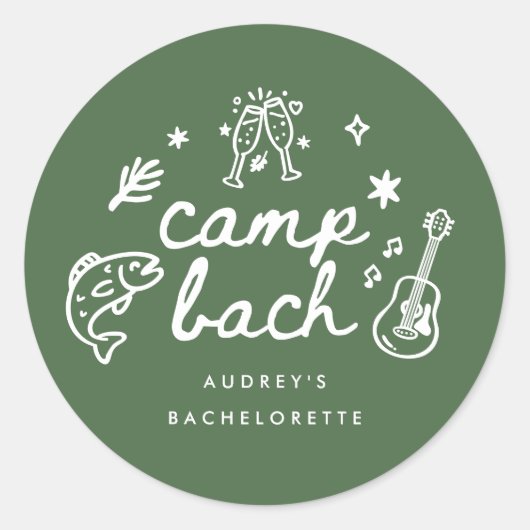 Elegante olijfgroene script camp bachelorette ronde sticker (Voorkant)