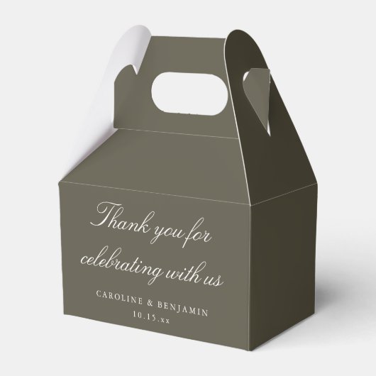 Elegante Olijfgroene Script Huwelijk Aangepaste Da Bedankdoosjes (Voorkant Zijde)