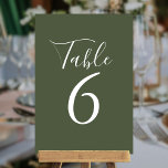 Elegante Olijfgroene Script tabel nummers Kaart<br><div class="desc">Deze elegante olijfgroene tafelnummers kunnen worden gepersonaliseerd in chique witte belettering. Ontworpen door Thisnotme©</div>