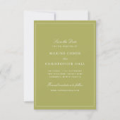 Elegante olijfgroene scriptie bruiloft save the date (Voorkant)