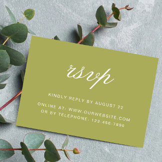 Elegante olijfgroene scriptuur bruiloft RSVP kaartje