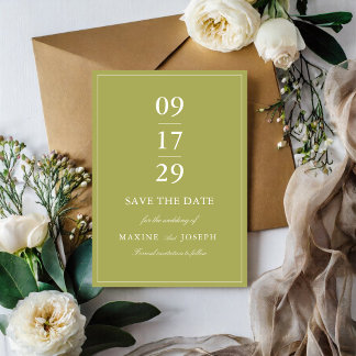 Elegante olijfgroene scriptuur bruiloft save the date