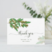 Elegante olijfgroene thank you kaart (Staand voorkant)