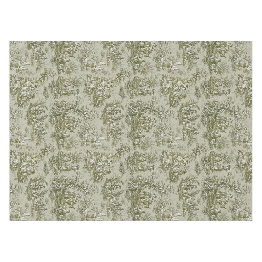 Elegante olijfgroene toile de jouy bedrukt tafelkleed (Voorkant (Horizontaal))