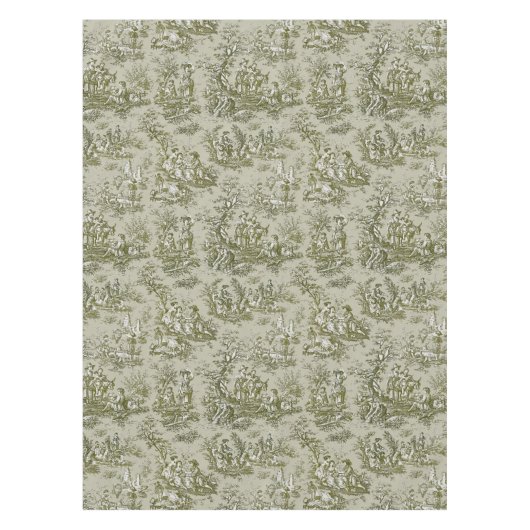 Elegante  olijfgroene toile de jouy bedrukt tafelkleed (Voorkant)