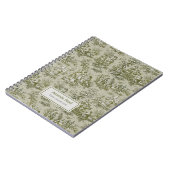 Elegante  olijfgroene toile de jouy klein notitieboek (Linkerzijde)