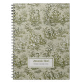 Elegante  olijfgroene toile de jouy klein notitieboek (Voorkant)